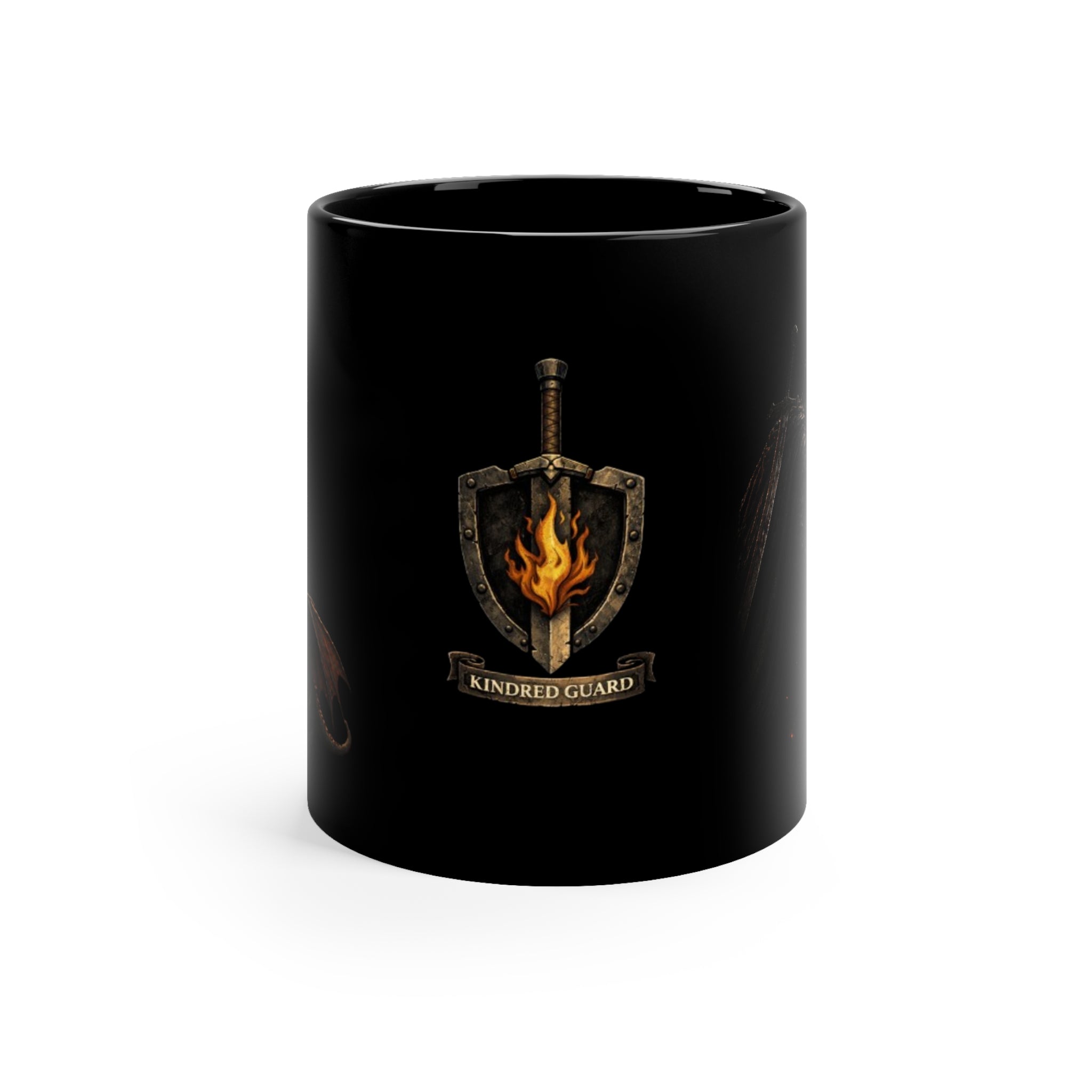 Edrick & Pyra Fantasy Dragon Warrior Mug — 11oz Black Coffee Mug