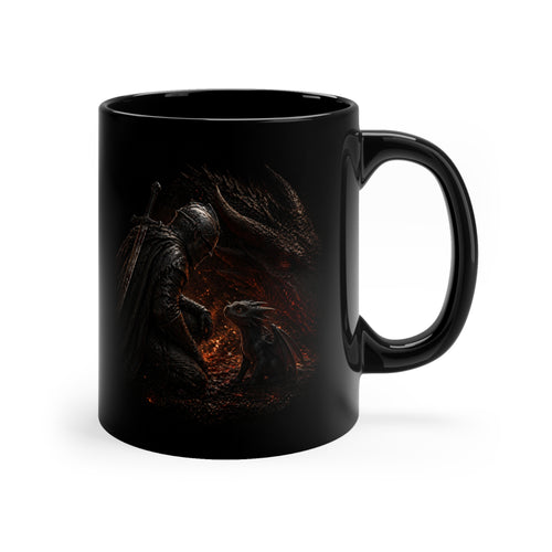Edrick & Pyra Fantasy Dragon Warrior Mug — 11oz Black Coffee Mug