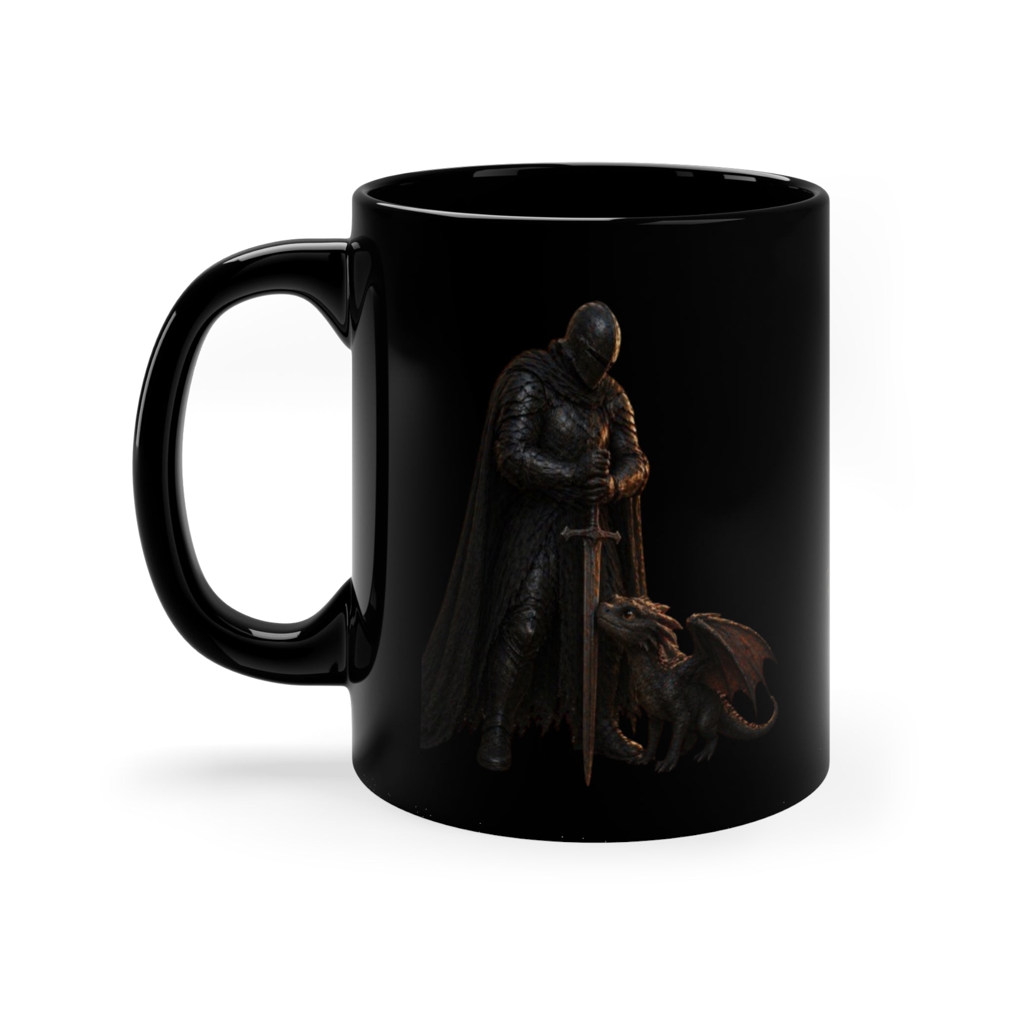 Edrick & Pyra Fantasy Dragon Warrior Mug — 11oz Black Coffee Mug